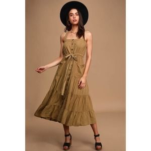 FREE PEOPLE Catch the Breeze Tan Midi Dress Small
